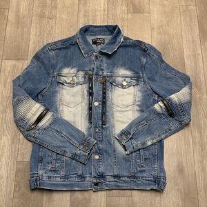 Mens Cote De Nuits Slim‎ Fit Distressed Denim Stonewashed Jean Jacket